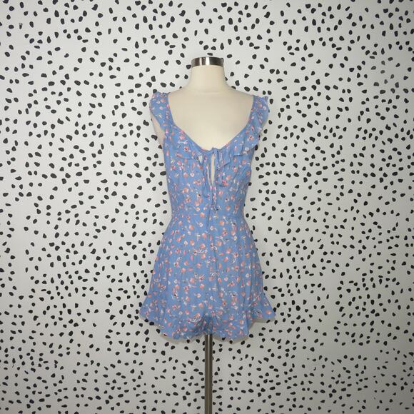 Flynn Skye Blue Falling Flora Floral Print Mimi Ruffle Trim Romper - Picture 4 of 11